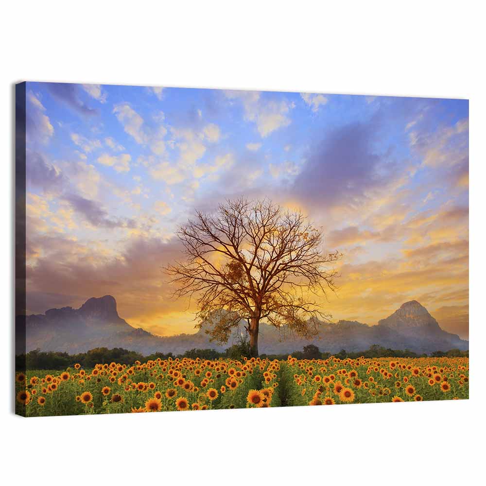 Sunflower Field at Sunset Wall Art, canvas print, landscape