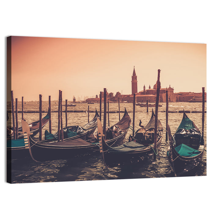 Venetian Gondolas at Dusk Wall Art as a canvas print