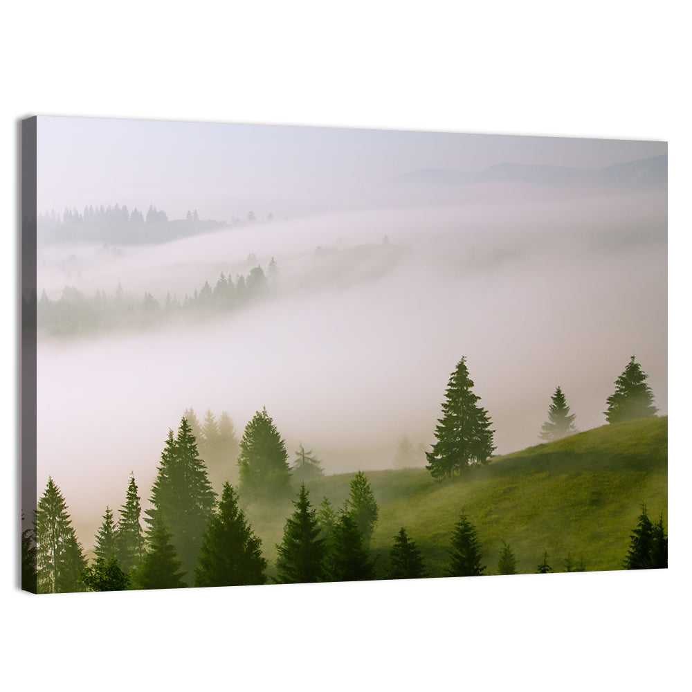 Summer Mist Over Green Hills Wall Art, canvas print, landscape