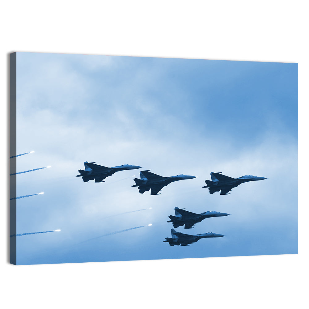Five Fighter Jets in Formation Wall Art, canvas print, landscape