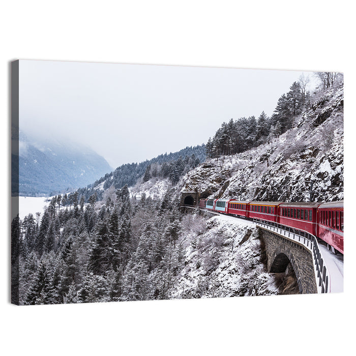 Red Train at Landwasser Viaduct Wall Art as a canvas print