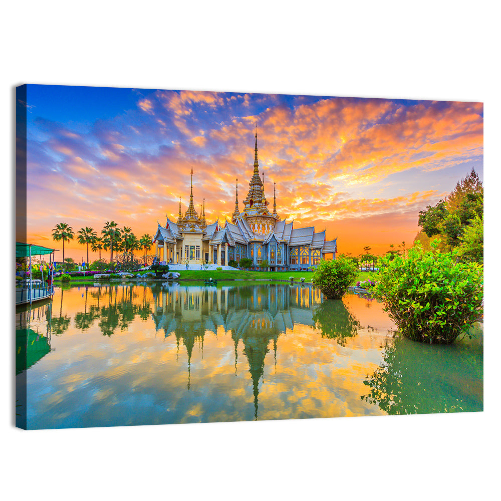 Wat Non Kum Sunset Reflection Wall Art, canvas print, landscape