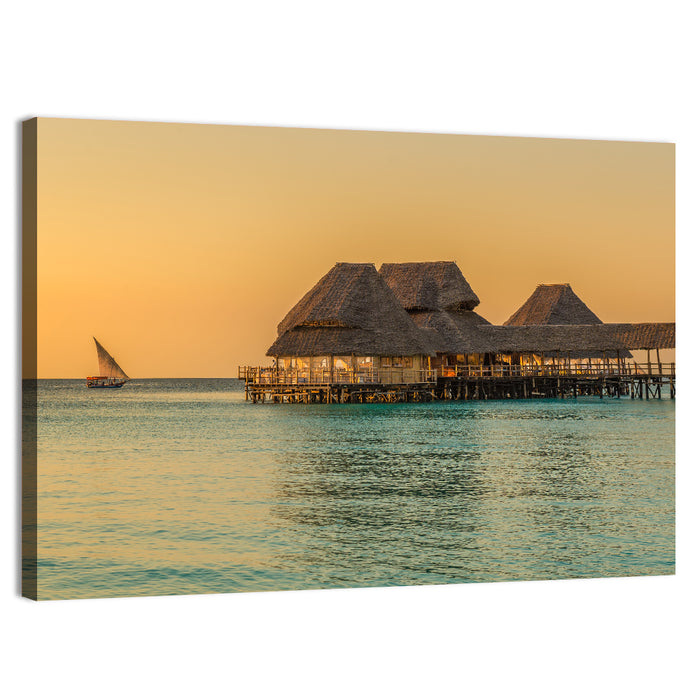The Rock Restaurant Sunset Wall Art as a canvas print