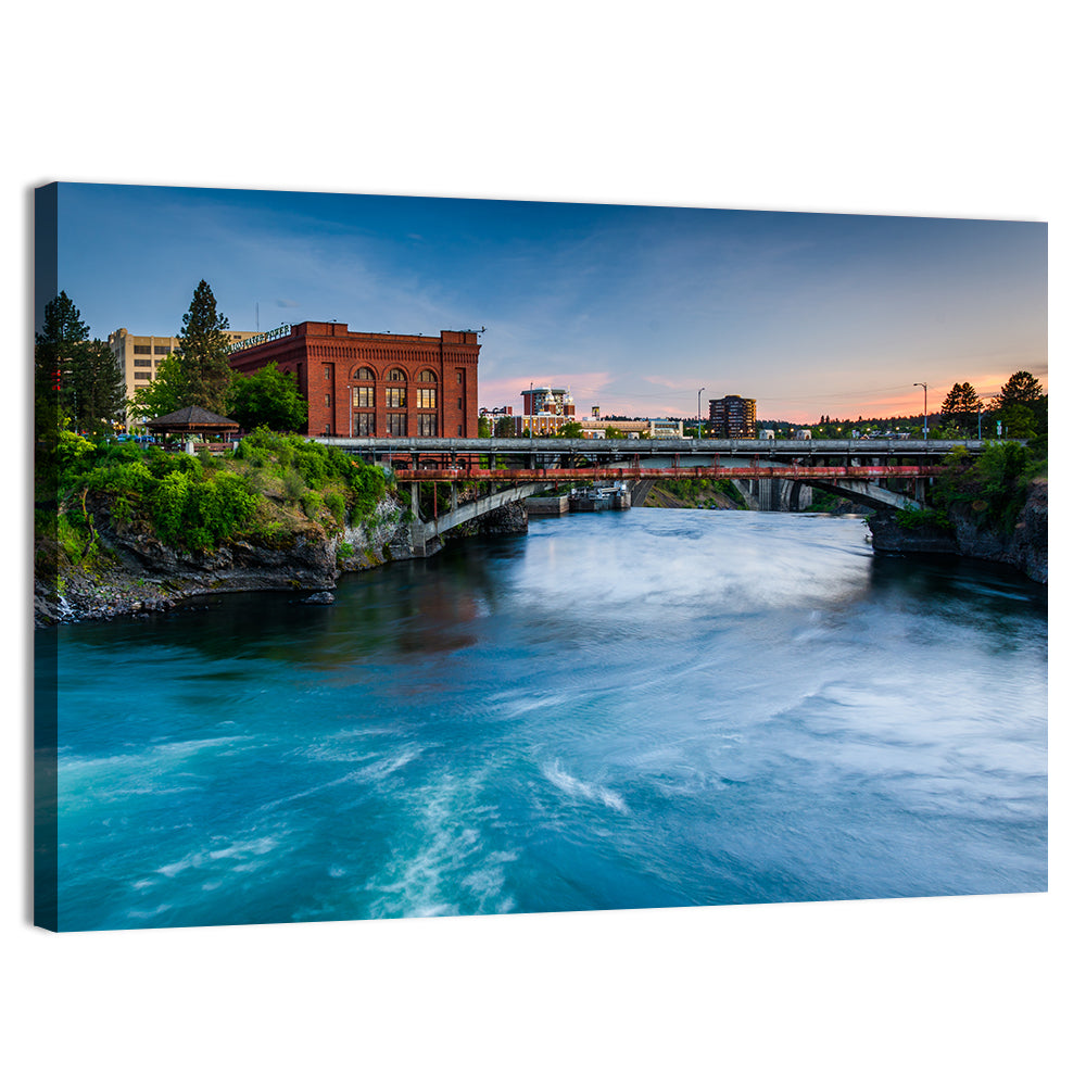 Spokane River at Twilight Wall Art, canvas print, landscape