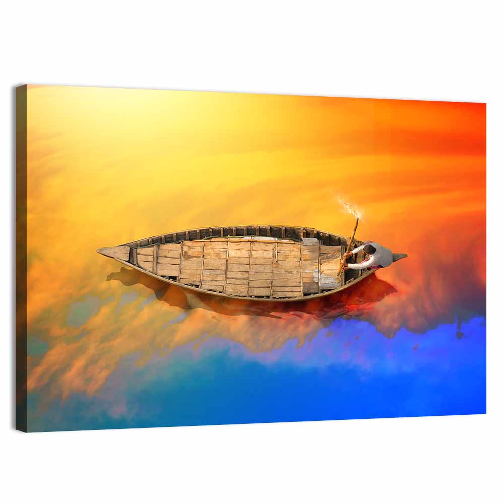 Sunset Rowboat from Above Wall Art, canvas print, landscape