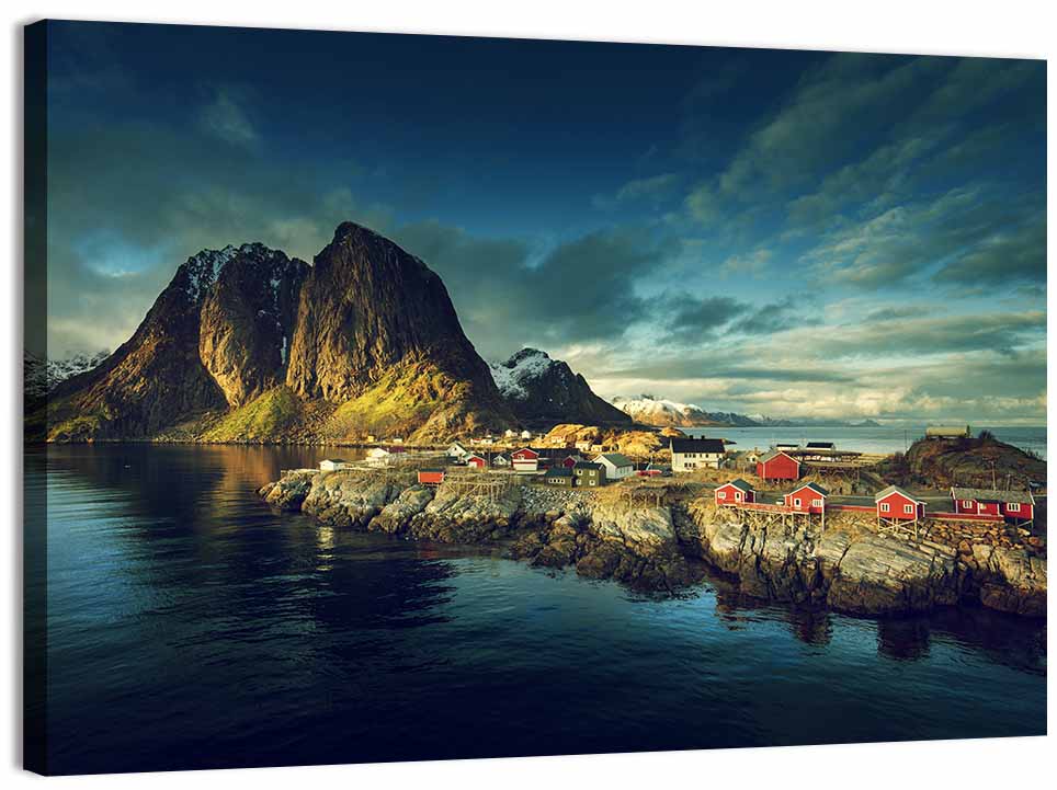 Reine Red Fishing Huts Wall Art, canvas print, landscape