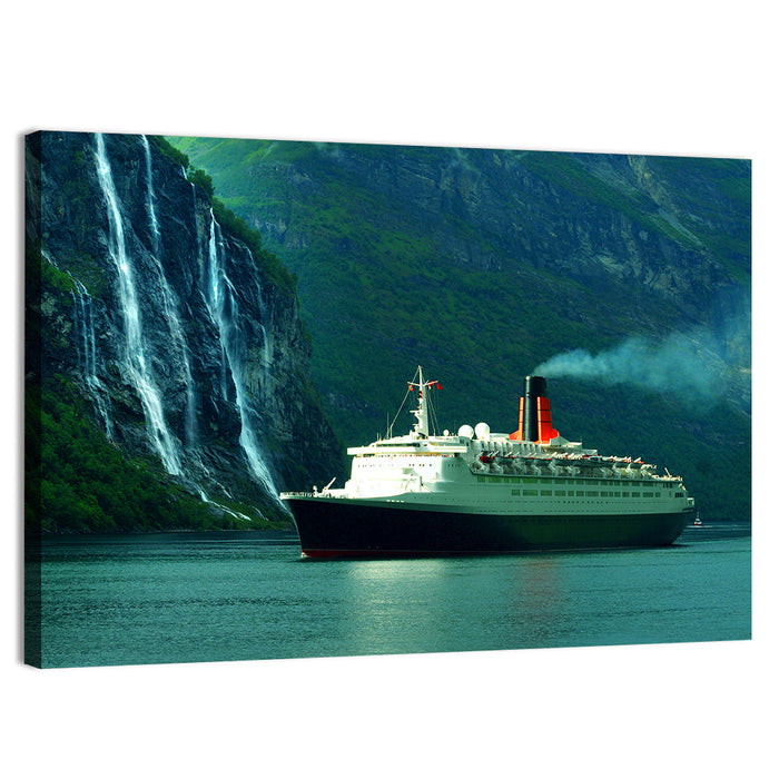 Cruise Ship at Geiranger Fjord Wall Art as a canvas print