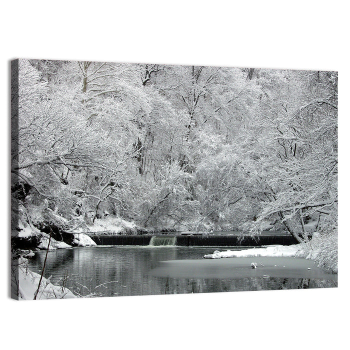 Fairmount Park Winter Spillway Wall Art as a canvas print