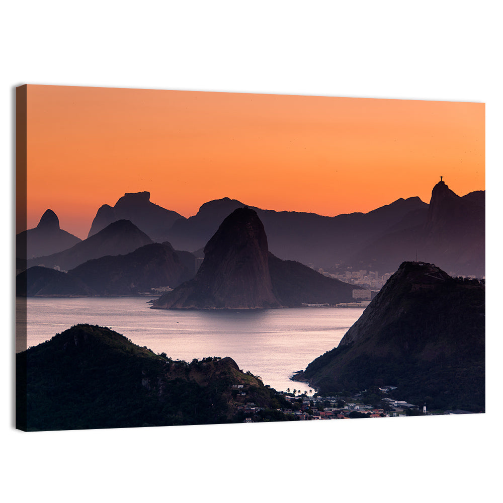 Sugarloaf and Corcovado at Sunset Wall Art, canvas print, landscape