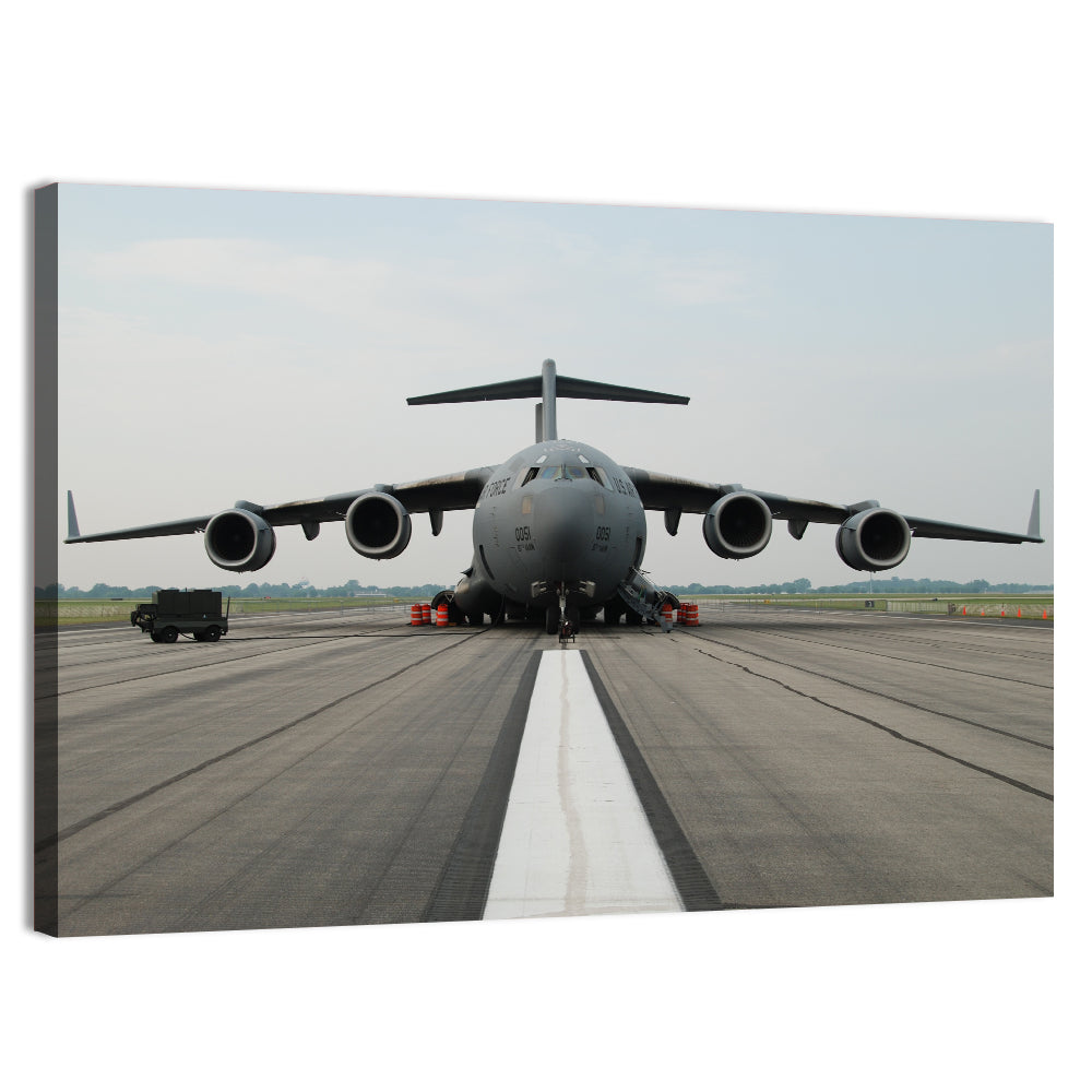 C-130 on Runway Wall Art, canvas print, landscape
