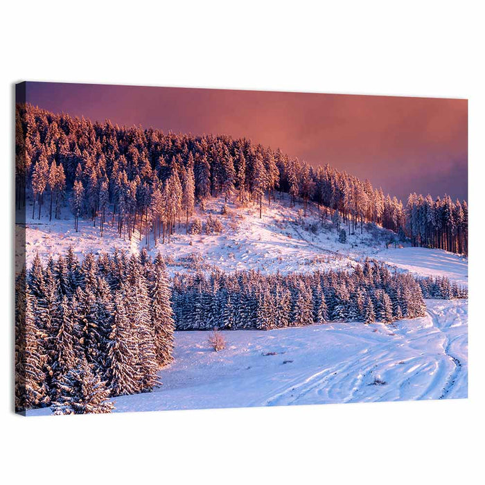 Idyllic Winter Mountain Sunset Wall Art as a canvas print