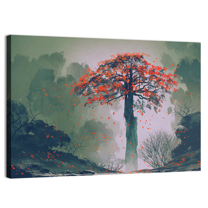 Red Autumn Tree Wall Art as a canvas print