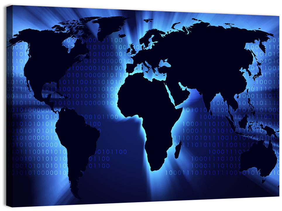 Glowing Digital World Map Wall Art, canvas print, landscape