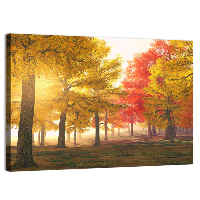 Foggy Autumn Forest Wall Art as a canvas print