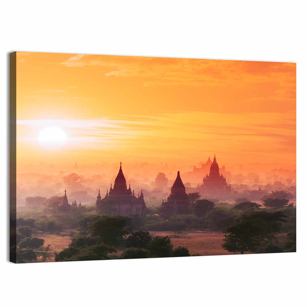 Bagan Pagodas at Sunset Wall Art, canvas print, landscape