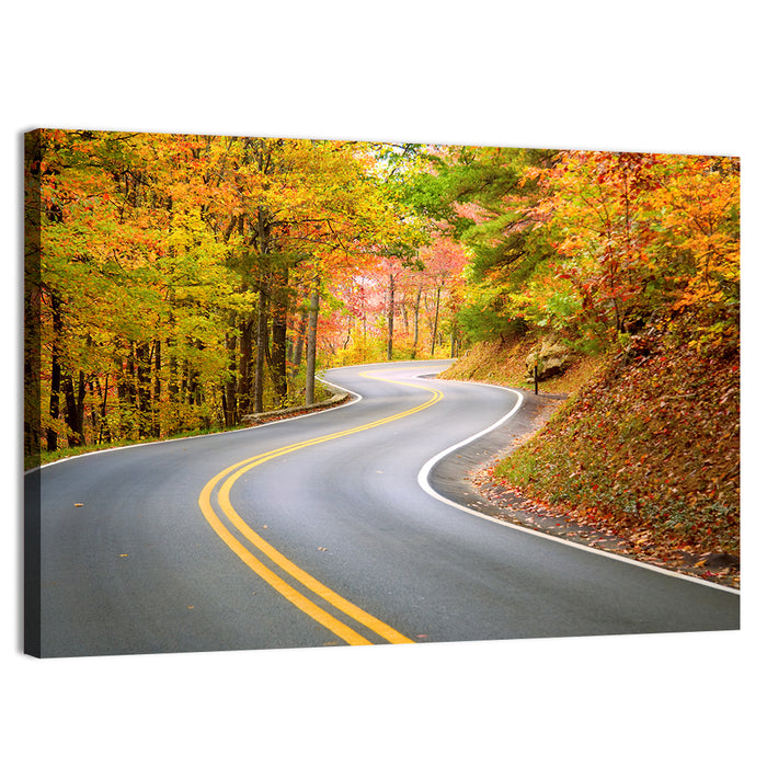 Winding Autumn Road Wall Art as a canvas print
