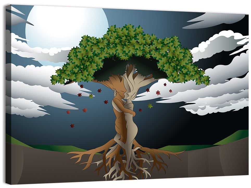 Moonlit Lovers Tree Wall Art, canvas print, landscape