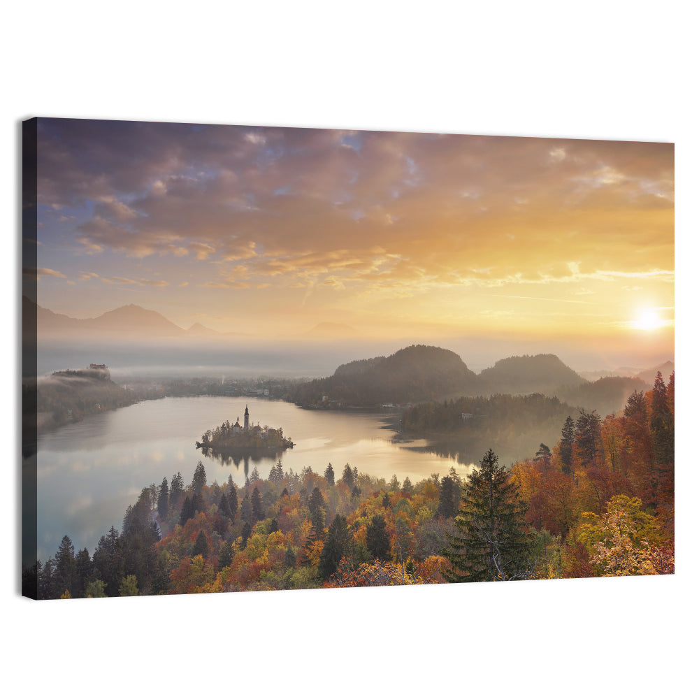 Autumn Morning at Lake Bled Wall Art, canvas print, landscape