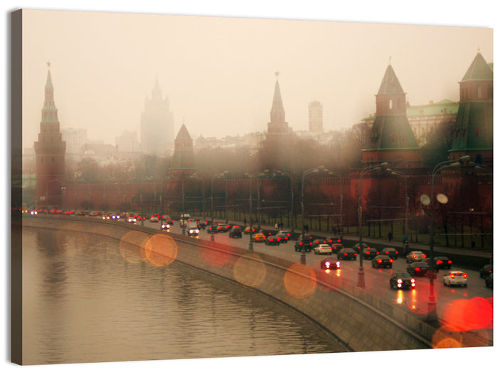 Foggy Moscow Kremlin at Dusk Wall Art as a canvas print