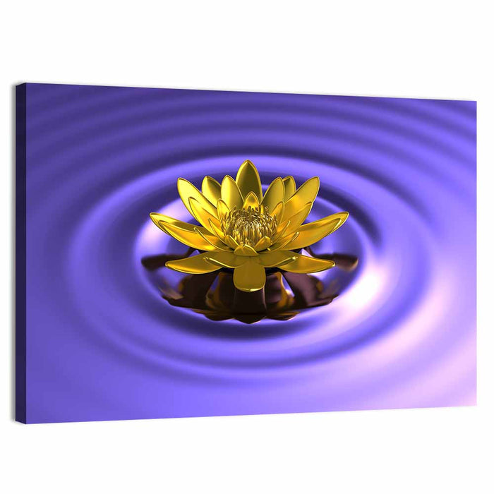 Golden Lotus Over Purple Waves Wall Art as a canvas print
