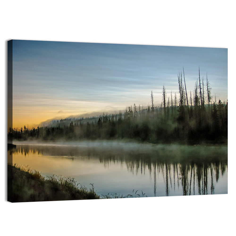 Yellowstone River Morning Mist Wall Art, canvas print, landscape