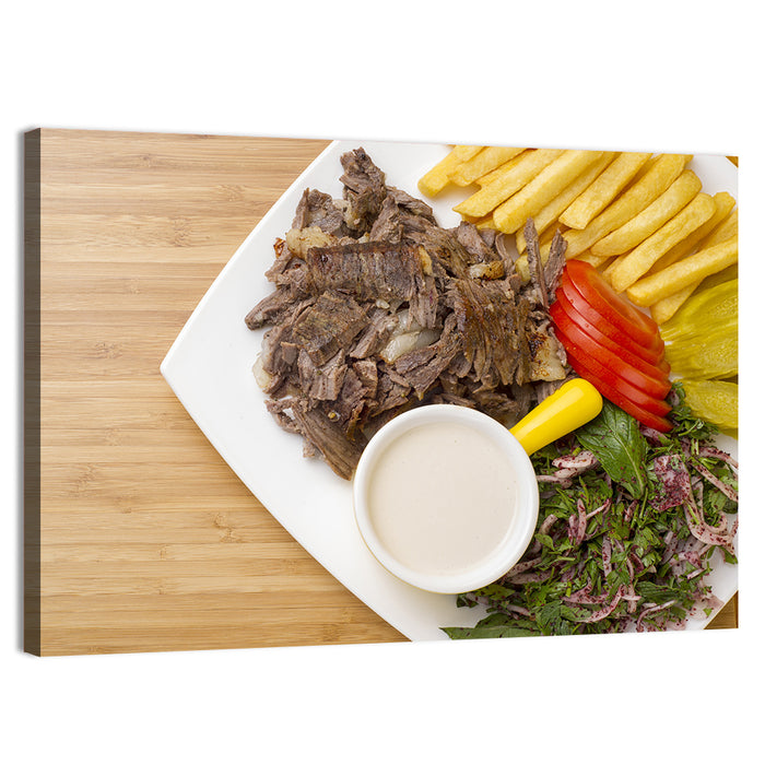 Shawarma and Fries Flat Lay Wall Art as a canvas print