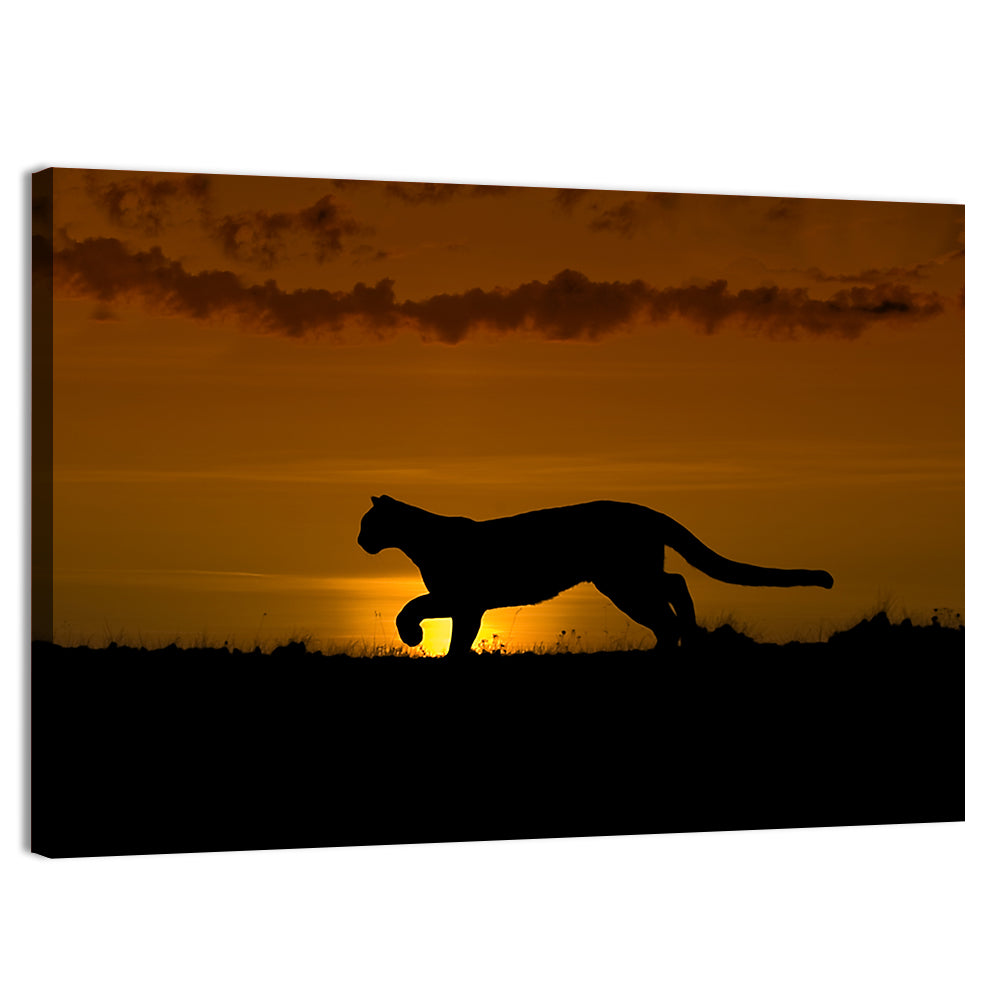 Cougar Silhouette at Sunset Wall Art, canvas print, landscape