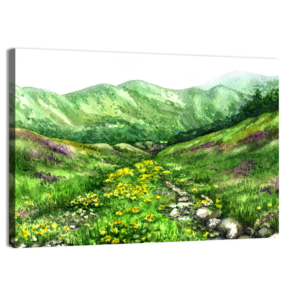 Blooming Mountain Valley Wall Art, canvas print, landscape