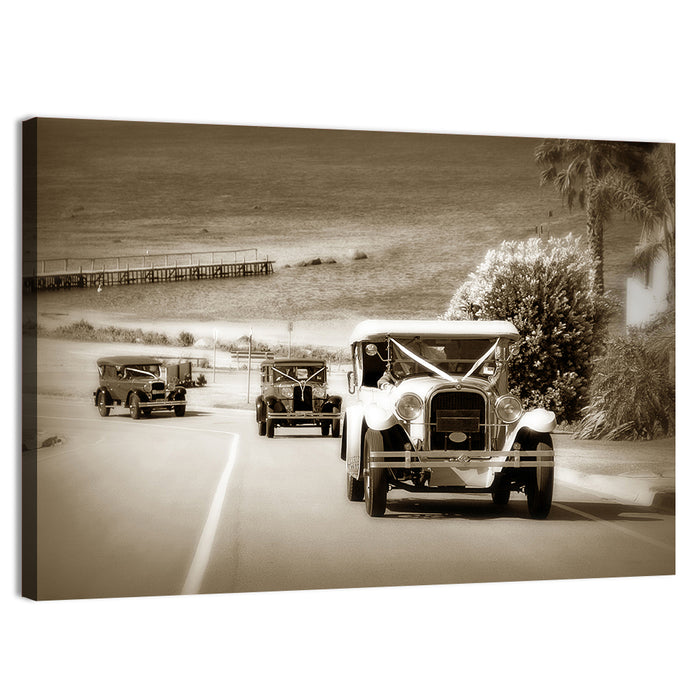 Vintage Wedding Cars Wall Art as a canvas print