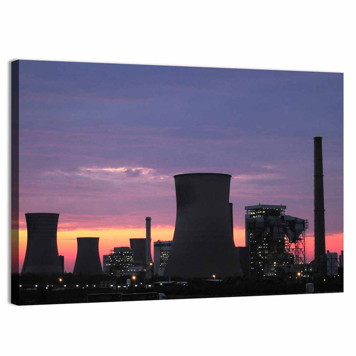 Coal Power Plant Sunset Silhouette Wall Art as a canvas print