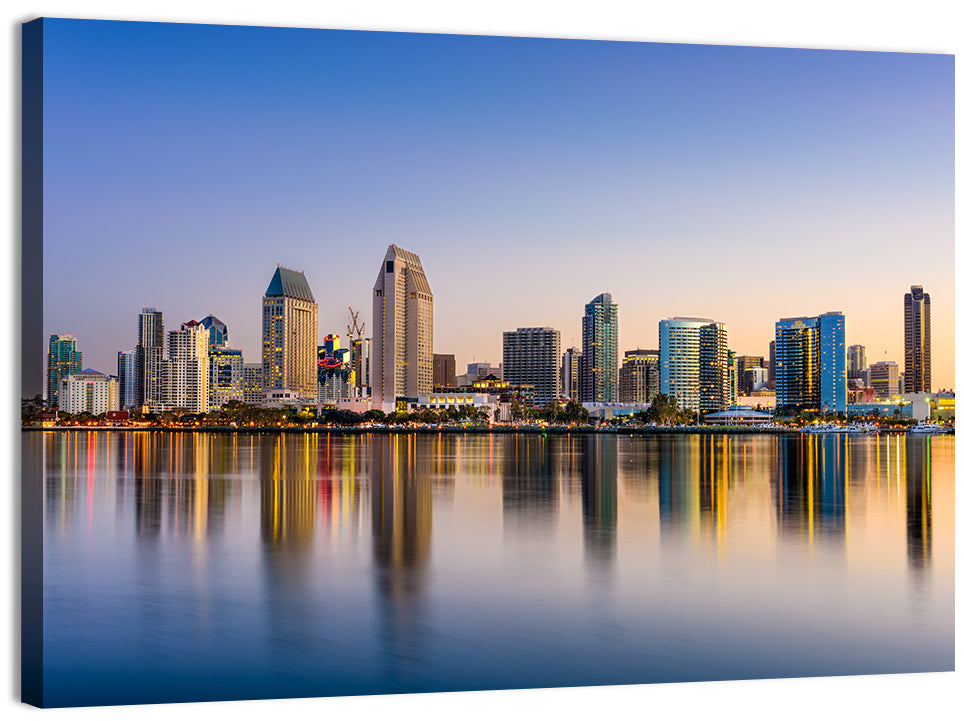 San Diego Skyline at Golden Dusk Wall Art, canvas print, landscape
