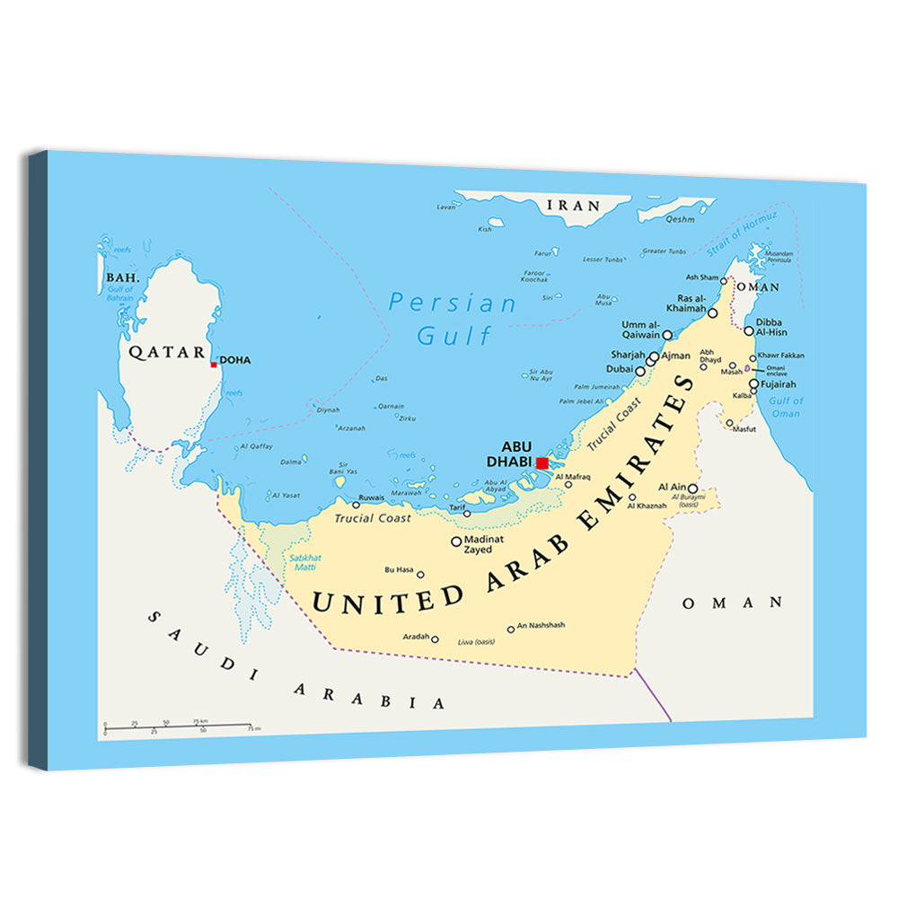 UAE Political Map Wall Art, canvas print, landscape