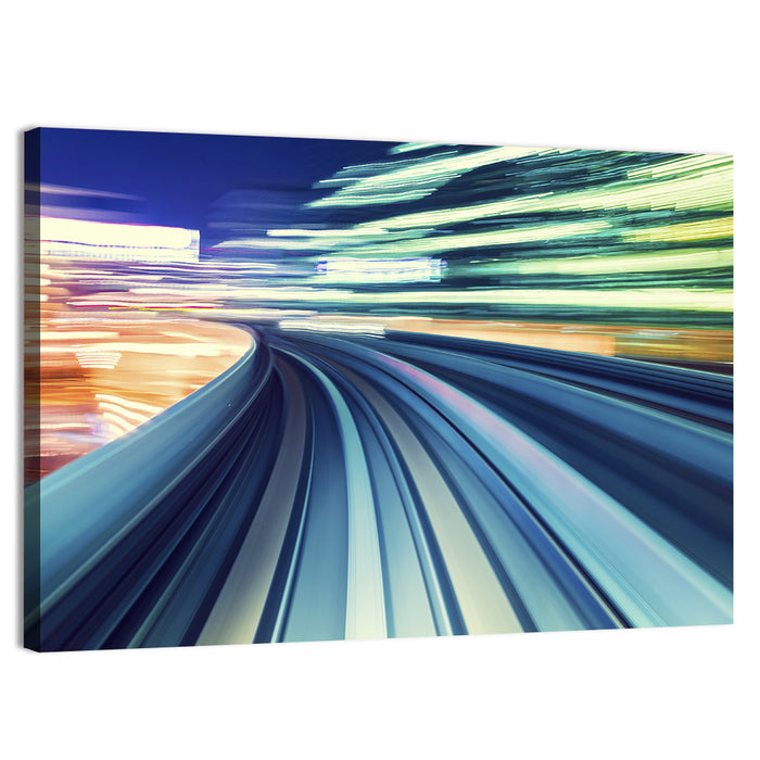 Curved Monorail Light Trails Wall Art as a canvas print