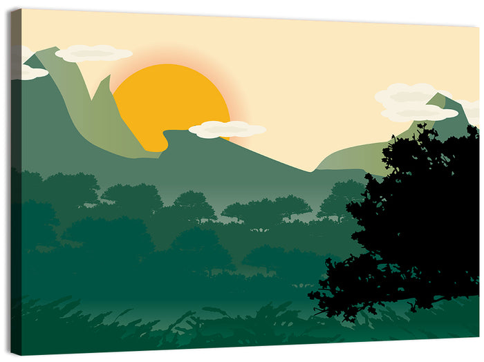 Geometric Mountain Forest Sunrise Wall Art as a canvas print
