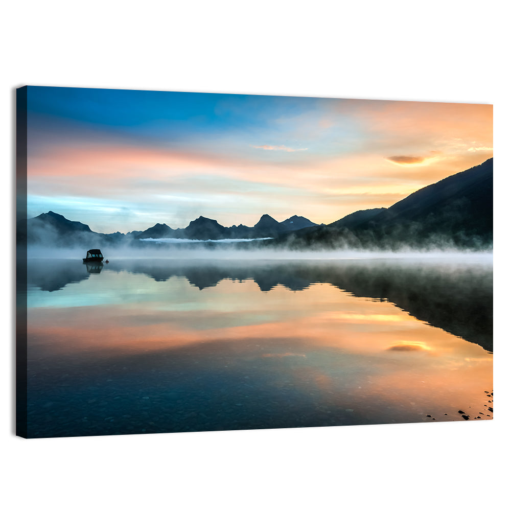 Lake Mcdonald Dawn Mist Wall Art, canvas print, landscape