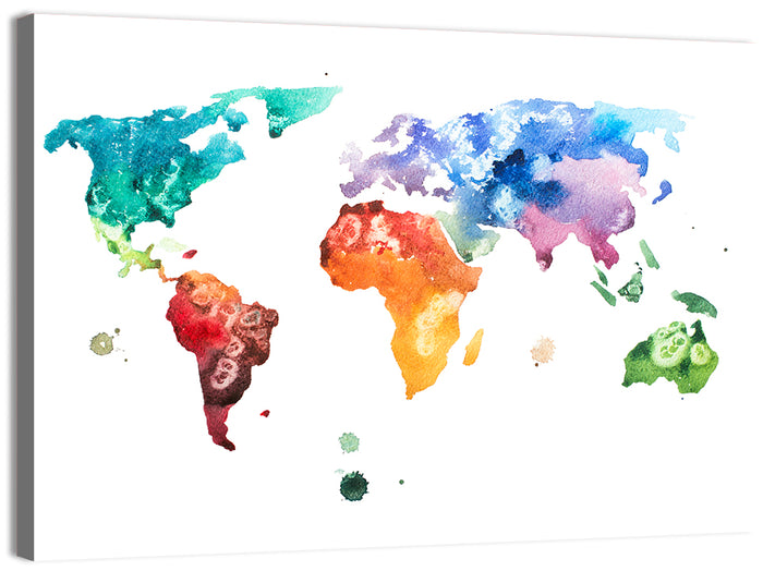 Multicolor Watercolor World Map Wall Art as a canvas print