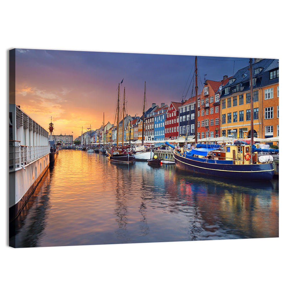 Nyhavn Canal at Sunset Wall Art, canvas print, landscape