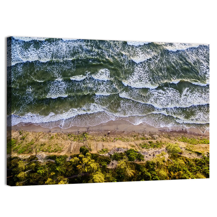 Aerial Waves Over Sandy Cliff Wall Art as a canvas print