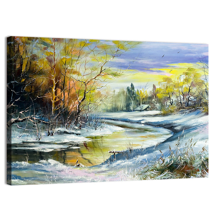 Winter River at Golden Hour Wall Art as a canvas print