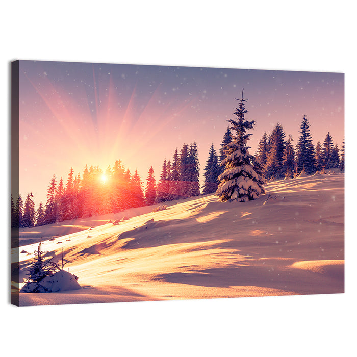 Winter Mountains Sunrise Wall Art as a canvas print