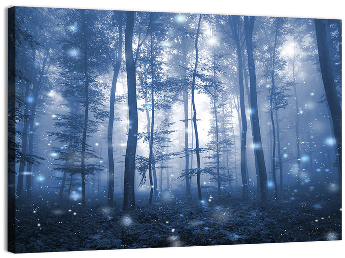 Blue Mist Forest at Twilight Wall Art as a canvas print