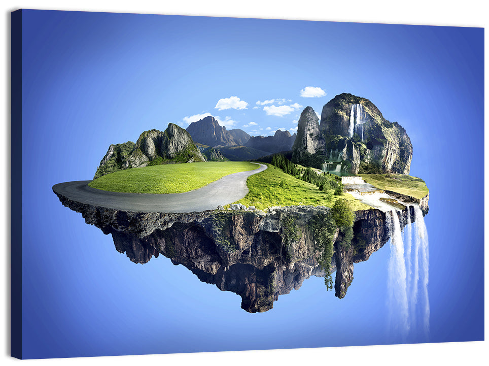 Surreal Floating Island with Waterfalls Wall Art, canvas print, landscape