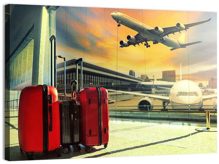 Suitcases at the Airport Window Wall Art as a canvas print