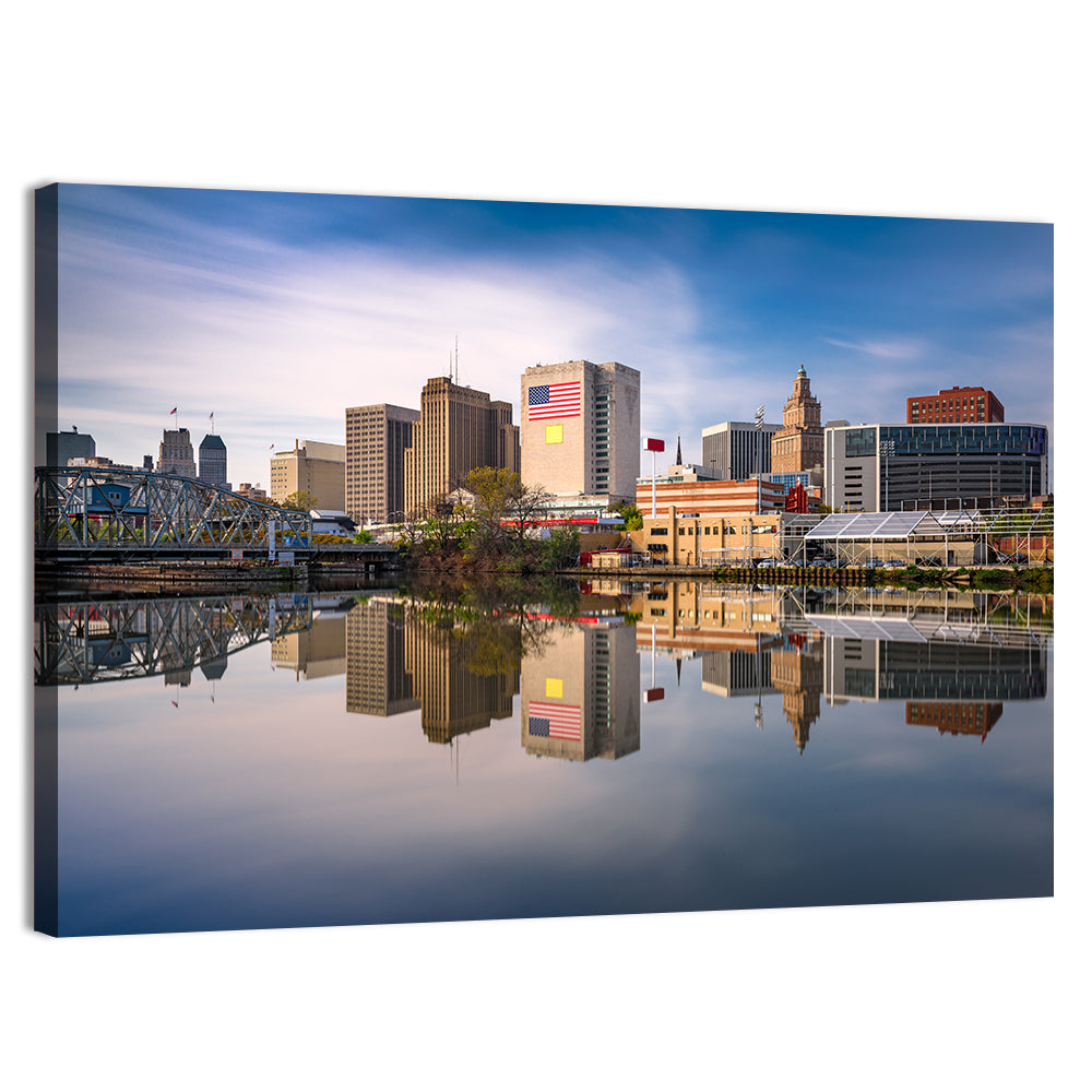 Newark Skyline Reflection Wall Art, canvas print, landscape