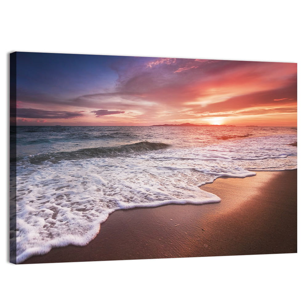 Thai Sunset Over Foamy Shore Wall Art, canvas print, landscape