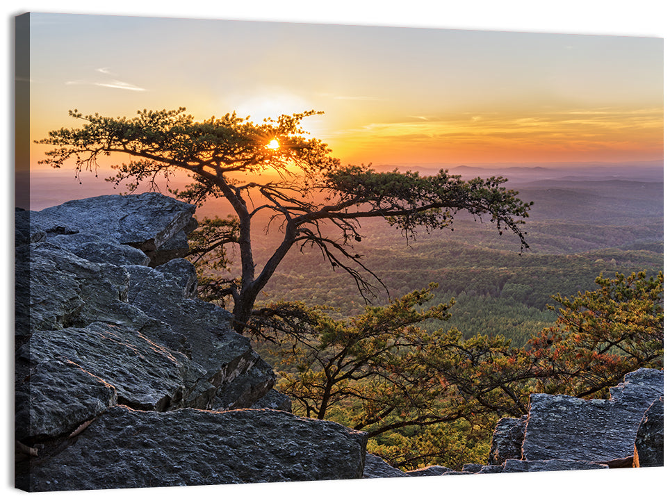 Cheaha State Park Sunset Over Pulpit Rock Wall Art, canvas print, landscape
