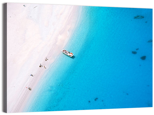 Aerial Beach Bay with White Boat Wall Art