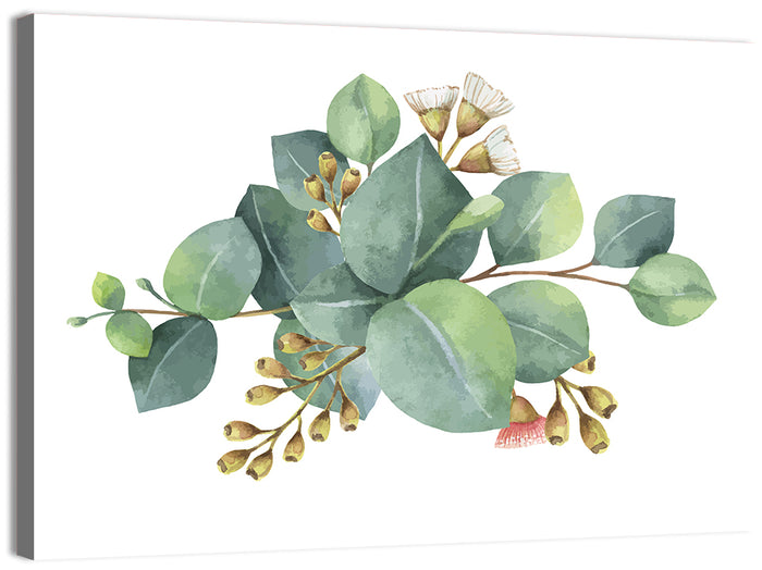 Eucalyptus Leaves with Pink Blossom Wall Art as a canvas print