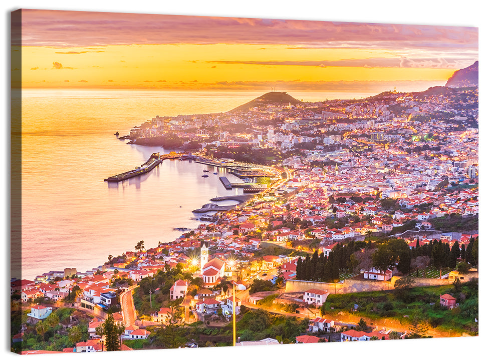 Funchal Harbor at Golden Hour Wall Art, canvas print, landscape