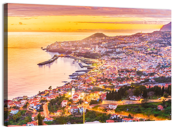 Funchal Harbor at Golden Hour Wall Art as a canvas print